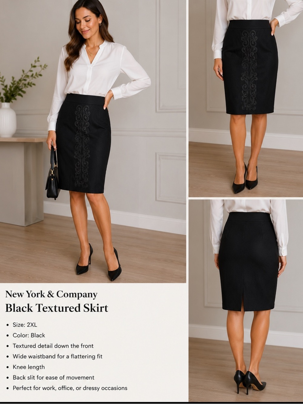 New York & size 2XL Black Textured Skirt